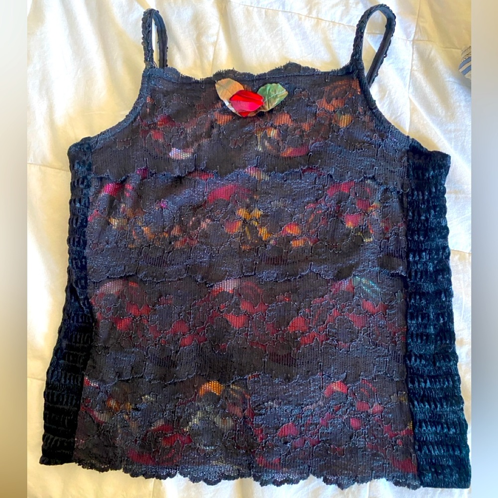 Lacey Camisole. Beaded Straps. Cute Flower Embellishment.